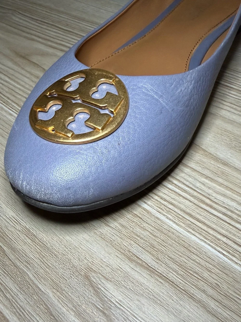 Tory Burch Lavender Leather Ballet Flats with Gold Logo